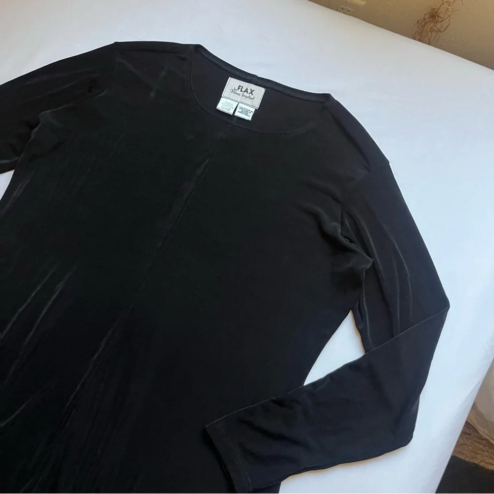 FLAX black knit crew‎ neck long sleeve acetate Lycra midi dress